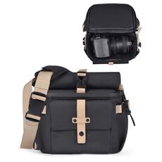 Cwatcun D90 Borsa per fotocamera a tracolla singola in colore a contrasto Borsa per fotocamera da esterno Borsa a tracolla professionale, Dimensioni: 22 x 15 x 18,5 cm Piccola (Nero)