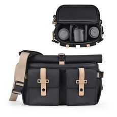 Cwatcun D90 Borsa per fotocamera a tracolla singola in colore a contrasto Borsa per fotocamera da esterno Borsa a tracolla professionale, Dimensioni: 27 x 17 x 18,5 cm Media (Nero)