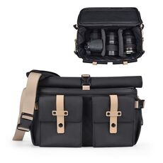 Cwatcun D90 Borsa per fotocamera a tracolla singola in colore a contrasto Borsa per fotocamera da esterno Borsa a tracolla professionale, Dimensioni: 30,5 x 19 x 20 cm Grande (Nero)