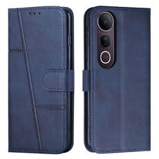Per vivo V50 Lite Custodia per telefono in pelle con fibbia e cuciture in vitello (blu)