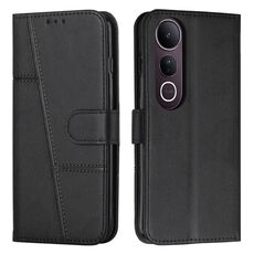 Per vivo V50 Lite Custodia per telefono in pelle con fibbia e cuciture in vitello (nero)