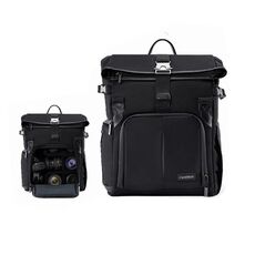 Cwatcun D95 Zaino fotografico di grande capacità Spalle Borsa per fotocamera per laptop, Dimensioni: 27 x 37 x 16 cm (Nero scuro)