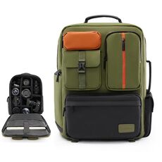 Cwatcun D117 Zaino fotografico di grande capacità Spalle Borsa per fotocamera per laptop, Dimensioni: 42 x 31 x 13 cm (Verde militare)