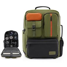 Cwatcun D117 Zaino fotografico di grande capacità Spalle Borsa per fotocamera per laptop, Dimensioni: 43,3 x 33 x 13 cm (Verde militare)