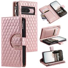 Per Google Pixel 10/10 Pro Custodia per telefono in pelle con cerniera e motivo a reticolo glitterato (oro rosa)