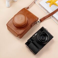 Per FUJIFILM X100VI Custodia per fotocamera in pelle con tracolla (marrone)