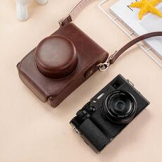 Per FUJIFILM X100VI Custodia per fotocamera in pelle con tracolla (caffè)