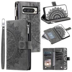 Per Google Pixel 10 Pro XL Custodia per telefono in pelle con cerniera Totem multi-card (grigio)