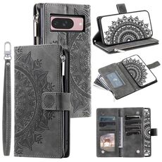 Per Google Pixel 10 Custodia per telefono in pelle con cerniera Totem multi-card (grigio)