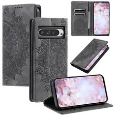 Per Google Pixel 10 Pro XL Custodia per telefono in pelle magnetica con motivo Totem in rilievo (grigio)
