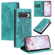Per Google Pixel 10 Pro XL Custodia per telefono in pelle magnetica con motivo Totem in rilievo (verde)