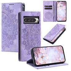 Per Google Pixel 10 Pro XL Custodia per telefono in pelle magnetica con motivo Totem in rilievo (viola)