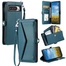 Per Google Pixel 10 Pro XL Portafoglio Multi-Slot per Carta Custodia per Telefono in Pelle con Laccetto (Verde)