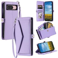 Per Google Pixel 10 / 10 Pro Portafoglio Multi-Slot per Carta Custodia per Telefono in Pelle con Lanyard (Viola)
