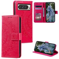 Per Google Pixel 10 Pro XL Custodia per telefono in pelle goffrata con fiore Totem con cordino (rosso)