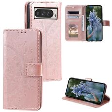 Per Google Pixel 10 Pro XL Custodia per telefono in pelle goffrata con motivo a fiori Totem con cordino (oro rosa)