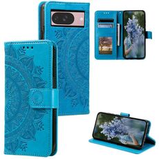 Per Google Pixel 10/10 Pro Custodia per telefono in pelle goffrata con motivo a fiori Totem con cordino (blu)