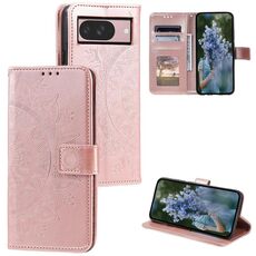 Per Google Pixel 10/10 Pro Custodia in pelle con motivo a fiori Totem e cordino (oro rosa)