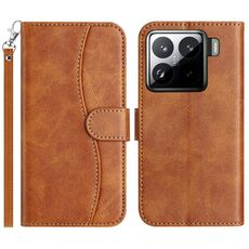 Per Xiaomi 15 Custodia in pelle a forma di S a doppia piega (marrone)