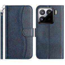 Per Xiaomi 15 Custodia in pelle a forma di S a doppia piega (blu navy)