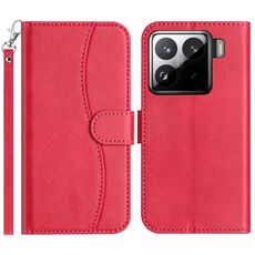 Per Xiaomi 15 Pro Custodia in pelle a forma di S a doppia piega (rosso rosa)