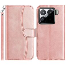 Per Xiaomi 15 Pro Custodia in pelle a forma di S a doppia piega (oro rosa)