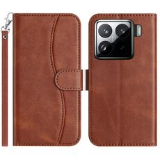 Per Xiaomi 15 Pro Custodia per telefono in pelle a forma di S a doppia piega (caffè)