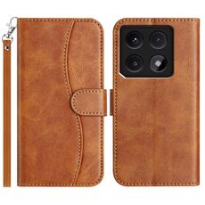 Per Xiaomi 14T Pro Custodia per telefono in pelle a forma di S a doppia piega (marrone)