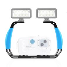 PULUZ Doppi manici in silicone Attrezzatura subacquea per immersione subacquea in lega di alluminio per GoPro, altre action cam e smartphone (blu)