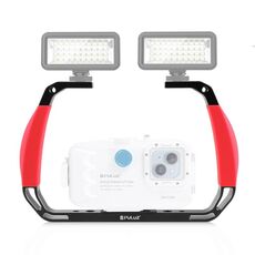 PULUZ Doppi manici in silicone Attrezzatura subacquea per immersione subacquea in lega di alluminio per GoPro, altre action camera e smartphone (Rosso)