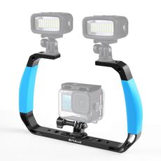 PULUZ Doppi manici in silicone Attrezzatura subacquea per immersione subacquea in lega di alluminio per GoPro, DJI OSMO Action, Insta360 e altre action camera (Blu)