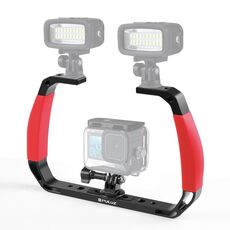 PULUZ Doppi manici in silicone Attrezzatura subacquea per immersione subacquea in lega di alluminio per GoPro, DJI OSMO Action, Insta360 e altre action camera (Rosso)