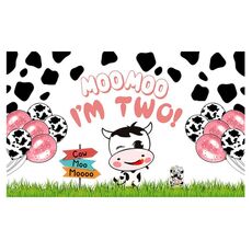 150x90 cm Cartone Animato Mucca Tema Decorazione Festa di Compleanno Sfondo Panno Fotografia Banner (2023SRB132)
