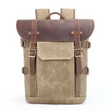Borsa fotografica vintage Zaino in tela impermeabile con scomparto per laptop e supporto per treppiede (Kaki)