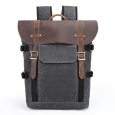 Borsa fotografica vintage Zaino in tela impermeabile con scomparto per laptop Supporto per treppiede (grigio scuro)