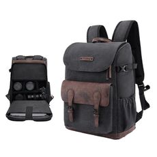 Zaino a spalla vintage Cwatcun D128 con scomparto diviso, borsa fotografica resistente agli spruzzi di grande capacità, colore: piccolo nero
