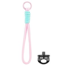 BRDRC Sports Camera Lanyard con vite da 1/4 di pollice, anti-perdita, cinturino da polso, accessori (corda rosa chiaro, nodo blu)