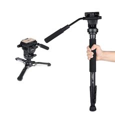 Monopiede per fotocamera YUNTENG VCT-588 da 65-166 cm, treppiede in lega di alluminio per DSLR con testa a sfera idraulica (nero)
