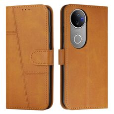 Per vivo V50 5G Custodia per telefono in pelle con fibbia con texture di vitello con cuciture globali (giallo)