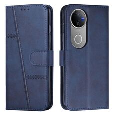 Per vivo V50 5G Custodia per telefono in pelle con fibbia con texture di vitello con cuciture globali (blu)