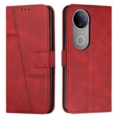 Per vivo V50 5G Custodia per telefono in pelle con fibbia con texture di vitello con cuciture globali (rosso)