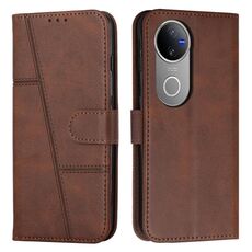Per vivo V50 5G Custodia per telefono in pelle con fibbia con texture di vitello con cuciture globali (marrone)