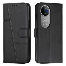 Per vivo V50 5G Custodia per telefono in pelle con fibbia con texture di vitello con cuciture globali (nero)