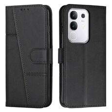 Per vivo Y29 4G Custodia per telefono in pelle con fibbia e cuciture in vitello (nero)