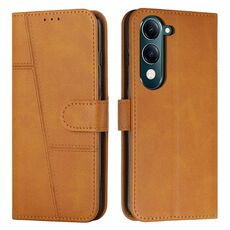 Per vivo Y29s 5G / Y04 4G Custodia per telefono in pelle con fibbia e texture in vitello con cuciture (giallo)