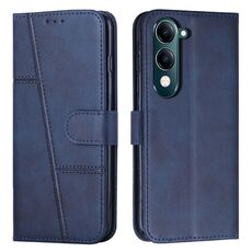 Per vivo Y29s 5G / Y04 4G Custodia per telefono in pelle con fibbia e texture in vitello con cuciture (blu)
