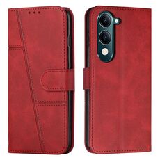 Per vivo Y29s 5G / Y04 4G Custodia per telefono in pelle con fibbia e texture in vitello con cuciture (rosso)