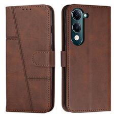 Per vivo Y29s 5G / Y04 4G Custodia per telefono in pelle con fibbia e texture in vitello con cuciture (marrone)