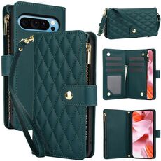 Per Google Pixel 9 Pro XL YM016 Custodia per telefono in pelle con cerniera rombica e cordino (verde)