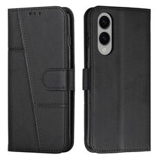 Per Samsung Galaxy S25 Edge 5G Custodia per telefono in pelle con fibbia e cuciture in vitello (nero)